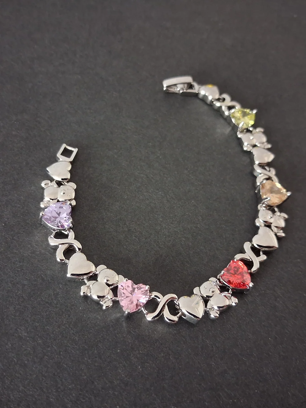Multicolor Heart Crystal & Teddy Bears Tennis Bracelet - Women Jewelry